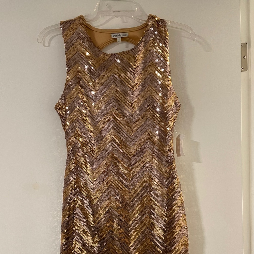 Gold and Tan Sequin Dress